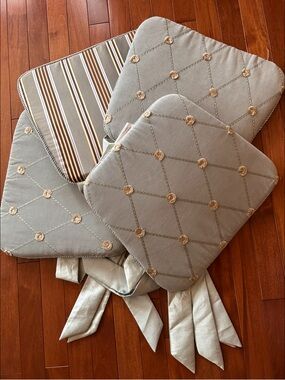 Boho Blue and Taupe Striped Seat Cushions new